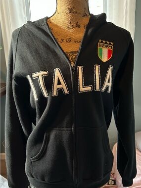 ITALIA Black Zip-Up Hoodie with Shield Patch